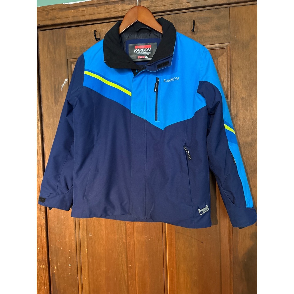 Karbon Kids Blue‎ Colorblock Ski Jacket Size 12 Waterproof Winter Snow Coat